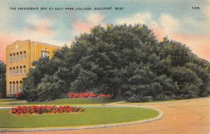 THE FRIENDSHIP OAK AT GULF PARK COLLEGE GULFPORT MISSISSIPPI POSTCARD (c. 1940s)