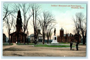 1912 Soldier's Monument and Park Square, Westfield Massachusetts MA Postcard 