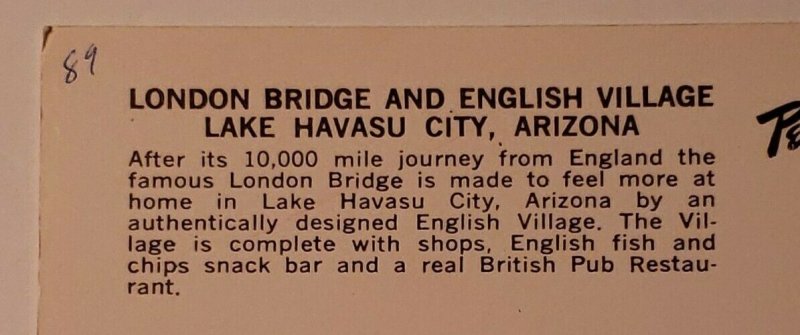 VTG Postcard London Bridge Lake Havasu City Arizona English old cars 1989    320