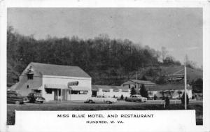 E73/ Hundred West Virginia Postcard c40s Roadside Miss Blue Motel Restaurant