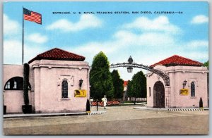 Vtg San Diego California CA Entrance US Naval Training Station 1940s Postcard