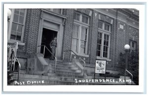 Independence Kansas KS Postcard RPPC Photo Post Office Building Boy Scene c1940s