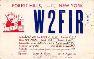 W2FIR Forest Hills, NY, USA QSL 1951 