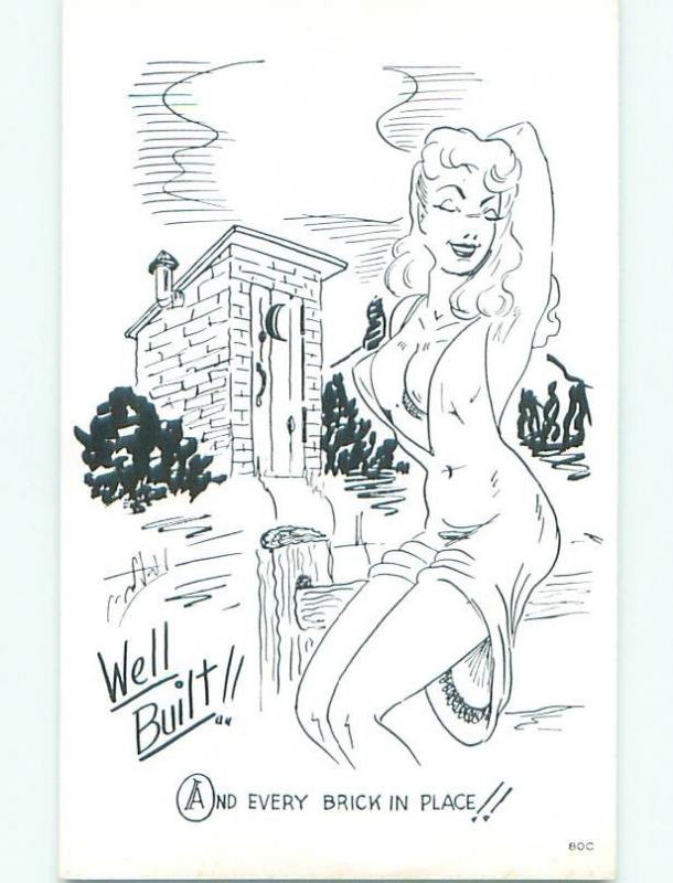 1960's risque WELL BUILT GIRL COMPARED TO BRICK OUTHOUSE W7289@