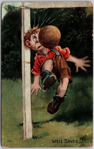 1910's Spiking The Ball Hard Well Saved Comic Card Posted Postcard