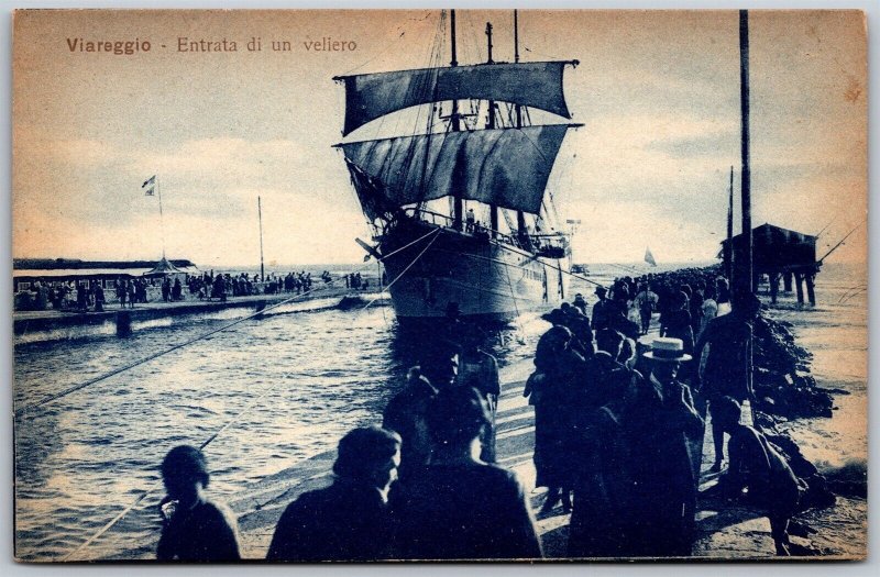 Vtg Viareggio Italy Entrata di un Veliero Entrance of Sailing Ship Postcard