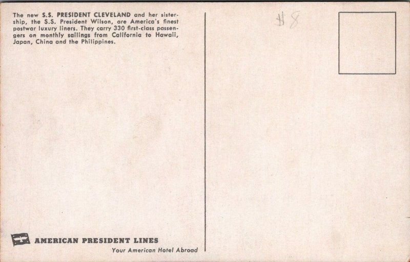 Postcard Ship SS President Cleveland California to Orient