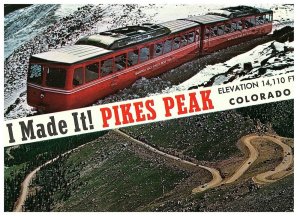 Vintage I Made It! Summit of Pike's Peak, Colorado Train Postcard 1989