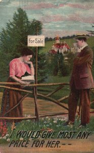 Vintage Postcard Lovers Couple Beautiful Girl Reading Book For Sale Post Romance