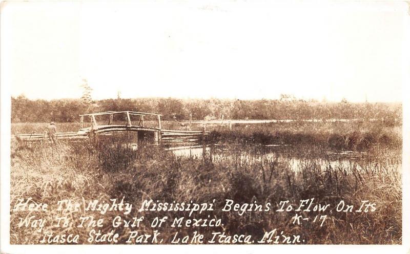 B81/ Lake Itaska State Park Minnesota Mn RPPC Postcard c40s Mississippi Bridge 2