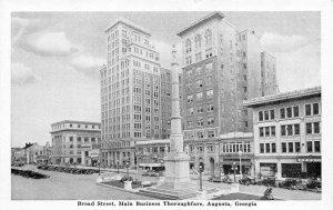 Augusta, GA Georgia  BROAD STREET SCENE~Confederate Monument  VINTAGE  Postcard