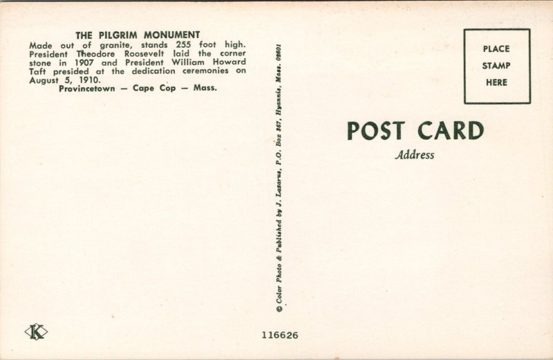 The Pilgrim Monument Provincetown Cape Cod MA Postcard PC473