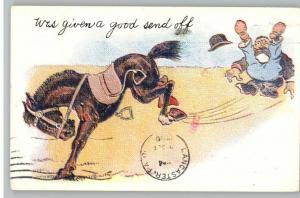 Comic Postcard-A Good Send Off..Horse Bucking Man Off