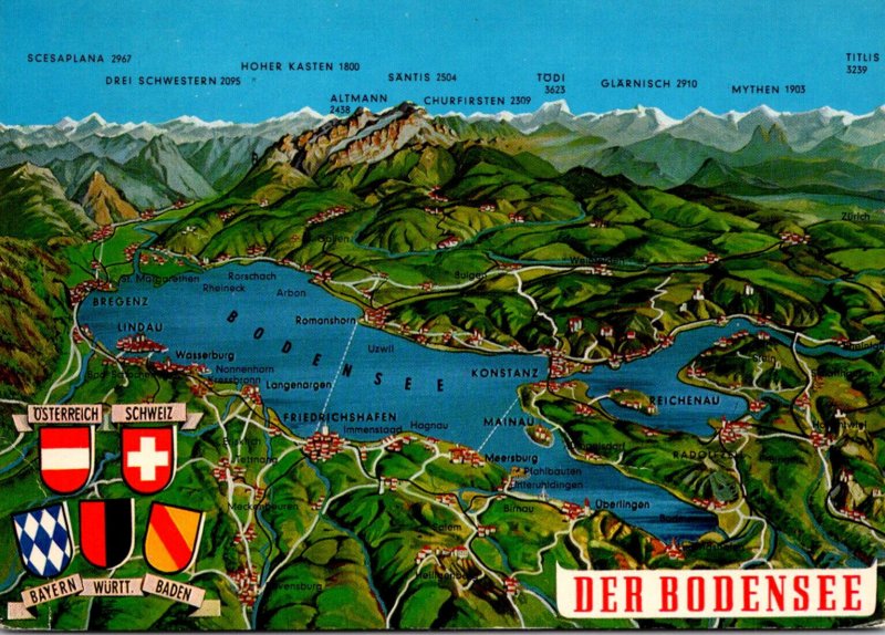 Austria Der Bodensee Map With Shields Of Different Countries