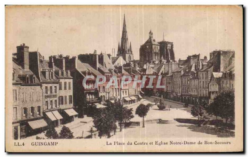 Old Postcard Guingamp Place du Center Church of Our Lady of Good Help