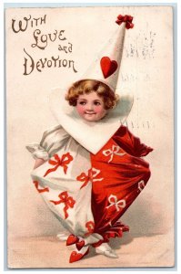 1907 Valentine Girl Clown Outfit Clapsaddle Embossed Providence RI Postcard