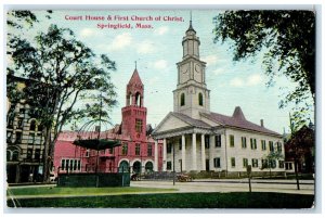 1913 Court House First Church Christ Exterior Springfield Massachusetts Postcard