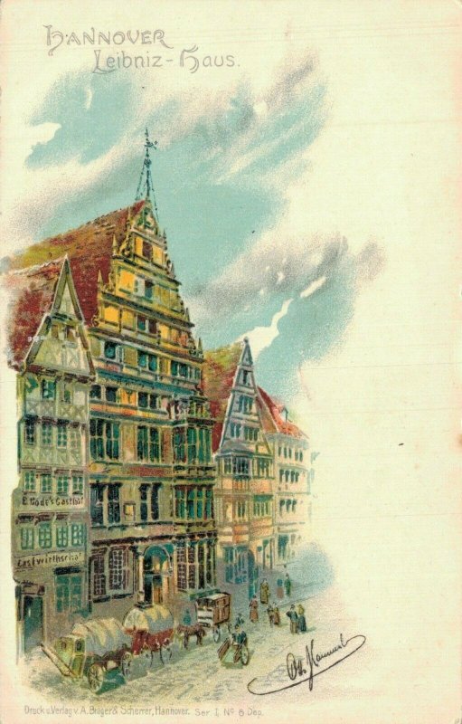 Germany Hannover Leibnizhaus Litho Vintage Postcard 08.41 