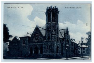 1907 First Baptist Church, Meadville Pennsylvania PA Posted Postcard 