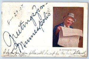 Minneapolis Minnesota MN Postcard Greetings An Interesting Item 1909 Man Reading