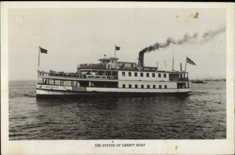 New York City State of Liberty Steamer Boat w/ SOL Cancel Real Photo Postcard