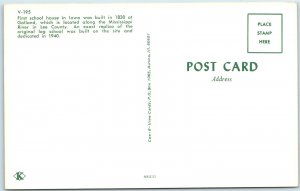 c1960s Galland, IA First School House Log Building Chrome Postcard A101