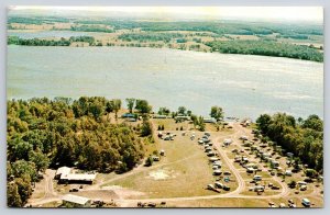 Briggsville Wisconsin~Lake Mason Campground Aerial View~Campers~1950s Postcard