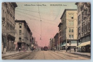 Burlington Iowa IA Postcard Jefferson Street Looking West c1918 Vintage Antique
