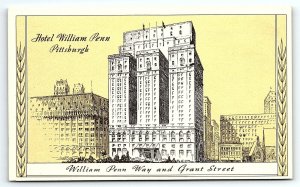 1930s PITTSBURGH PA HOTEL WILLIAM PENN ARTIST RENDERING POSTCARD P2056