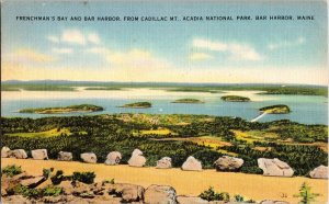 Frenchmans Bay Bar Harbor Cadillac Mt Acadia Ntional Park Maine Me Postcard Vtg 