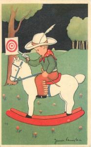 Artist Impression Boy Cowboy Rocking Horse 1950s Comic postcard 6995