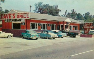 1950s Ulmers South Carolina Daves Grill Restaurant Autos Postcard