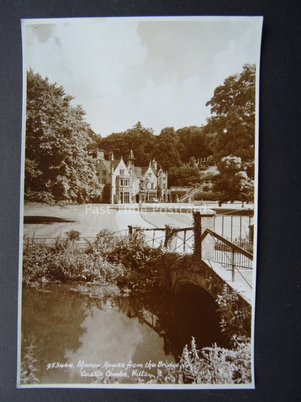 Wiltshire CASTLE COMBE Manor House & Bridge - Old RP Postcard by E.A. Sweetman