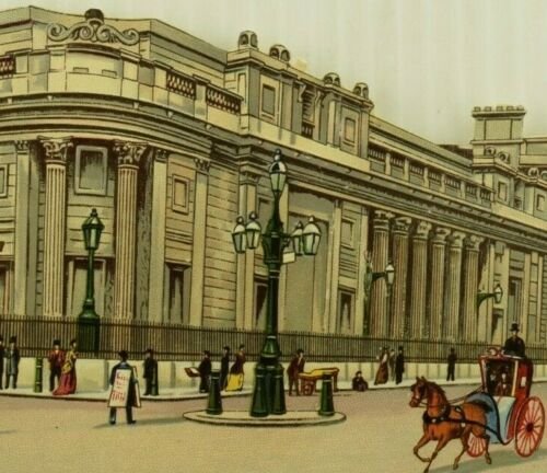 1880's Die-Cut Bank Of England Street Scene Horse & Buggies People Tuck(?). 7N 