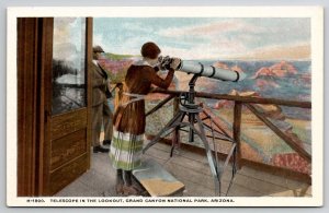 Telescope In The Lookout Grand Canyon National AZ Fred Harvey Postcard B44