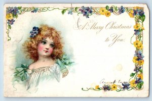 Salem South Dakota SD Postcard Christmas Pretty Girl Curly Hair 1905 Antique