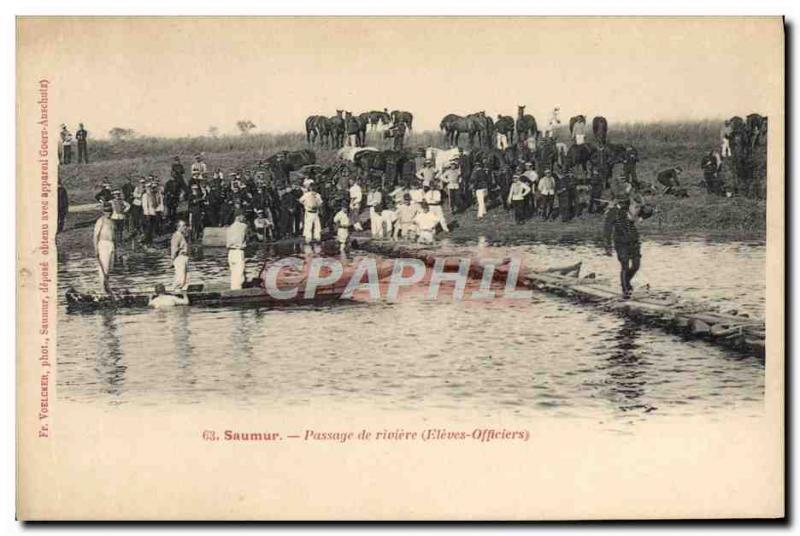 Old Postcard Horse Equestrian Saumur river Passage Pupils officers