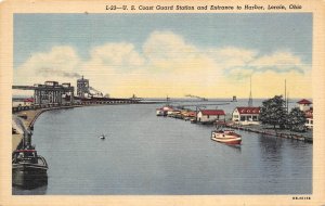 Lorain Ohio 1940s Postcard US Coast Guard Station Entrance To Harbor