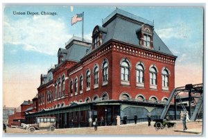 c1910's Union Depot Cars Flag Chicago Illinois IL Unposted Antique Postcard