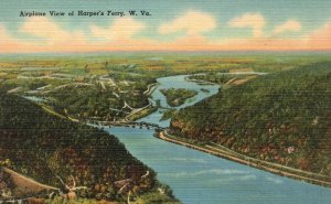 Vintage Postcard Airplane View Of Harpers Ferry Lowest Point State West Virginia