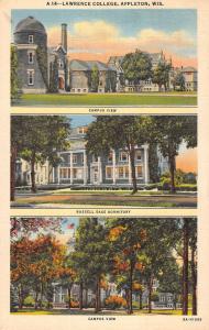 Appleton Wisconsin Lawrence College Multiview Linen Antique Postcard K20439