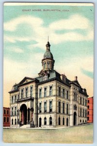 Burlington Iowa IA Postcard Court House Building Exterior Roadside 1909  Antique