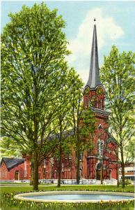 The Congregational Church and Wading Pool on Village Green - Homer, New York