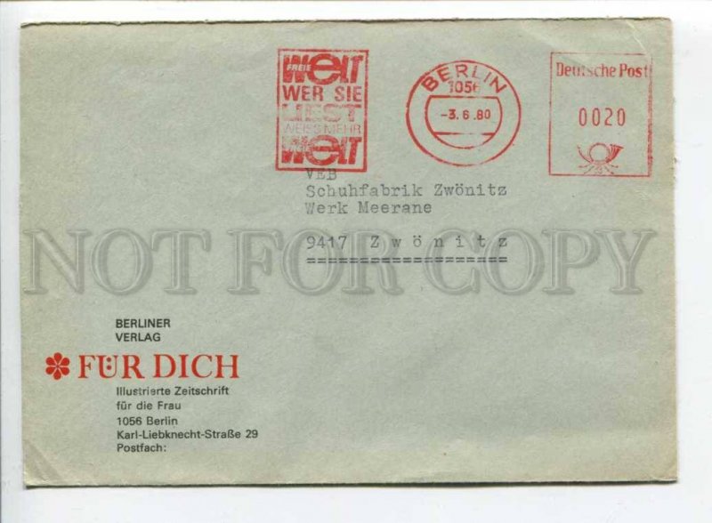 291195 EAST GERMANY 1984 postmark Berlin Welt Periodic printing cancellations