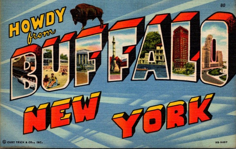 New York Buffalo Howdy Greetings From Large Letter Linen Curteich