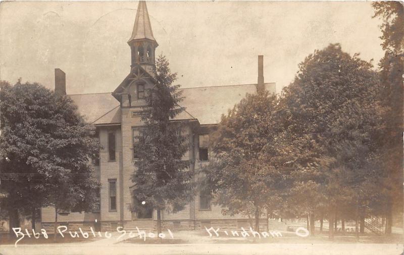 E62/ Windham Ohio RPPC Postcard 1915 Public School Leiter Image Lorain