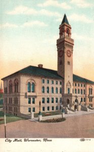 Vintage Postcard City Hall Building Historic Landmark Worcester Massachusetts MA