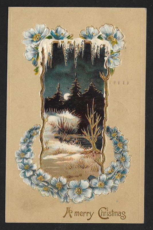 A Merry Christmas Violets Snow & Night View Used c1908