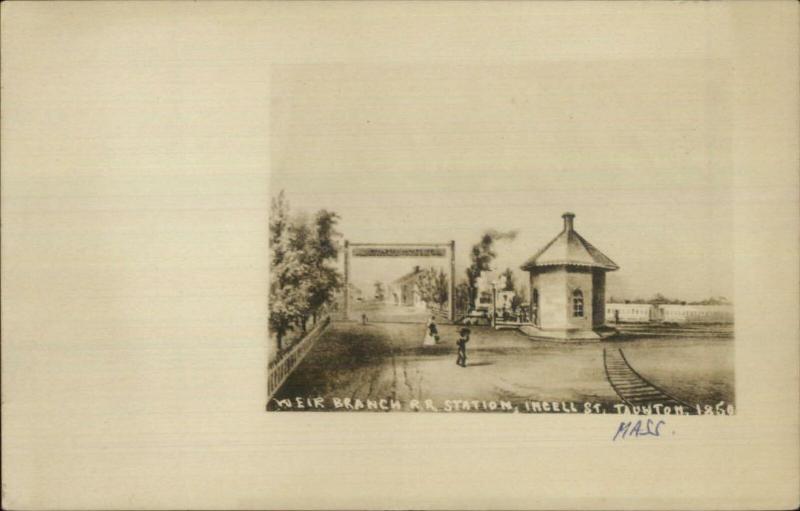 Traunton MA Weir Branch RR Train Station 1850 Drawing Real Photo Postcard