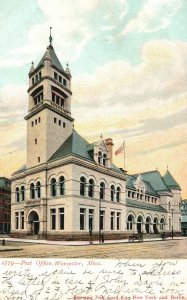 Vintage Postcard 1907 Post Office Building Worcester Mass. Massachusetts